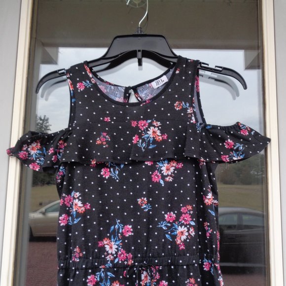 Joey B Floral polka dot print cold shoulder jumpsuit boho girls L - Picture 4 of 14